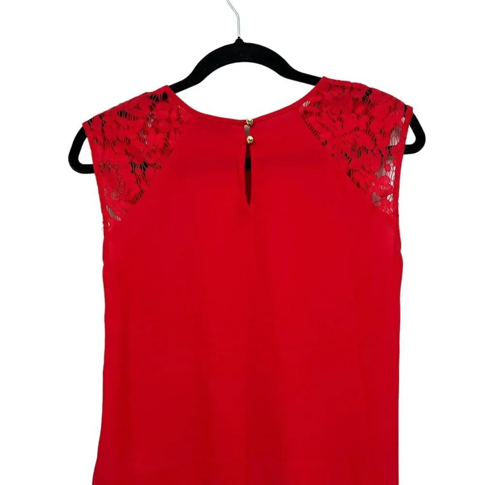 J. Crew Womens Tank Top Round Neck Lace Shoulders Key Hole Back Red Sz 0*